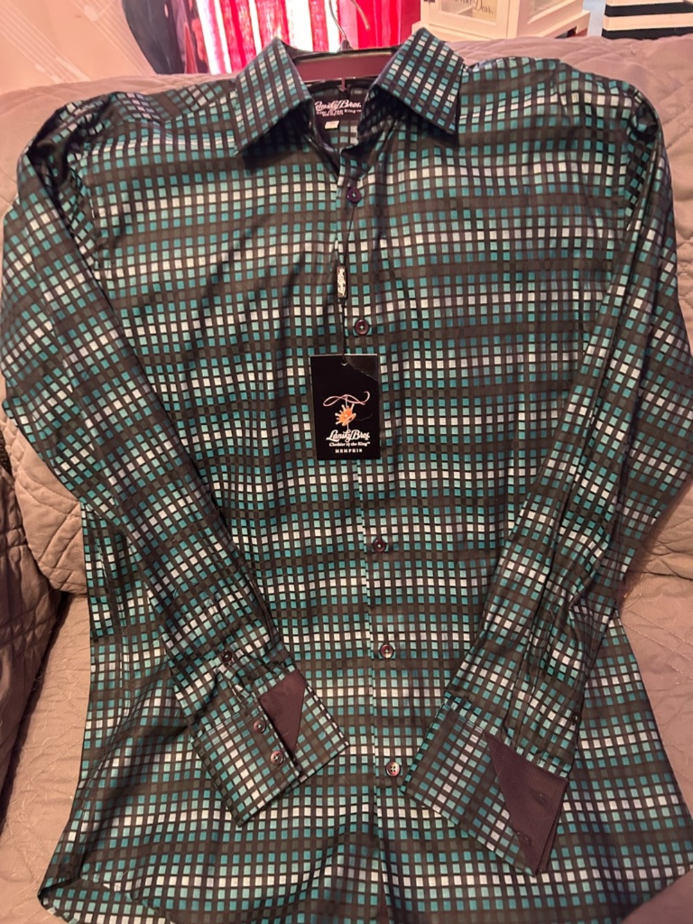 Lansky Bros. Teal & Black Grid Men's Button-Down Shirt